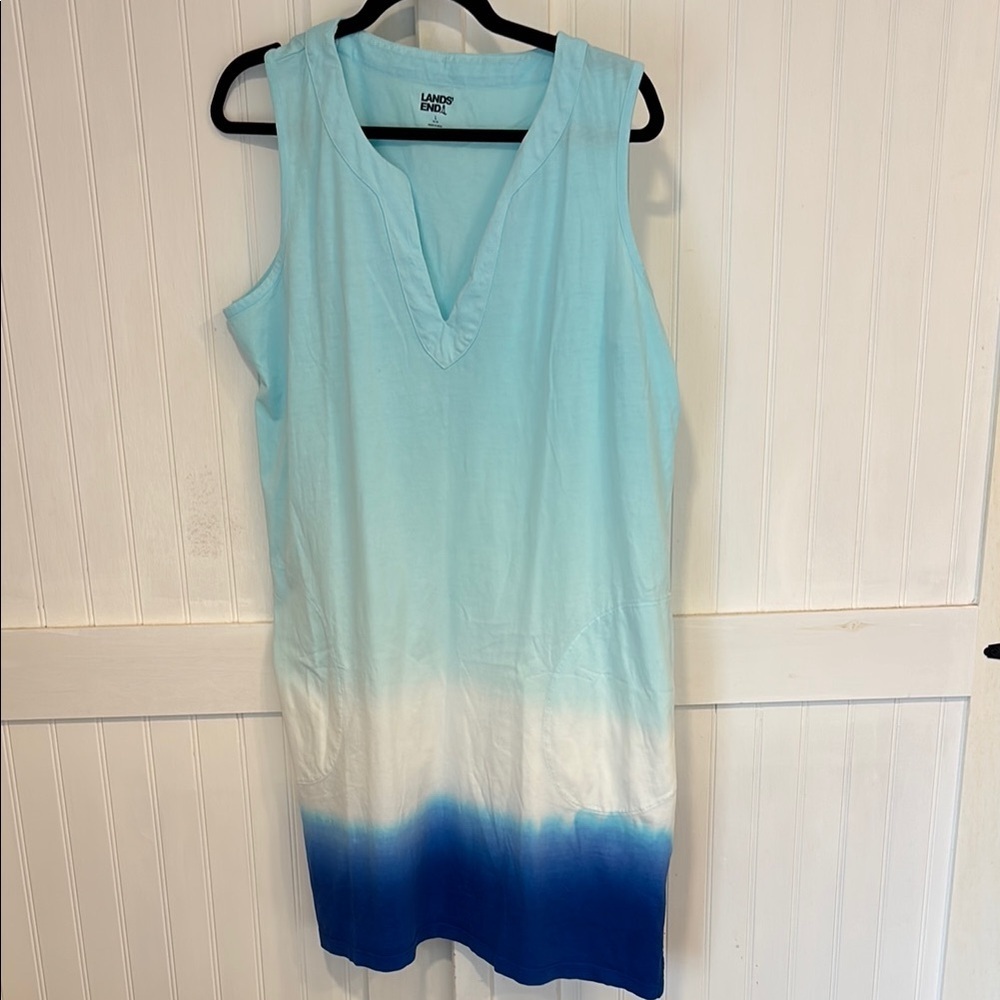 Lands' End Sleeveless Ombre Aqua to Navy Swim Coverup